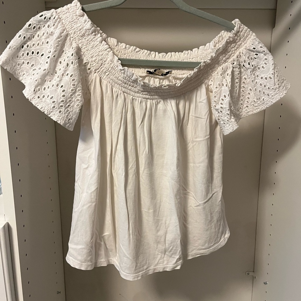 American Eagle Cream Eyelet Off-Shoulder Blouse